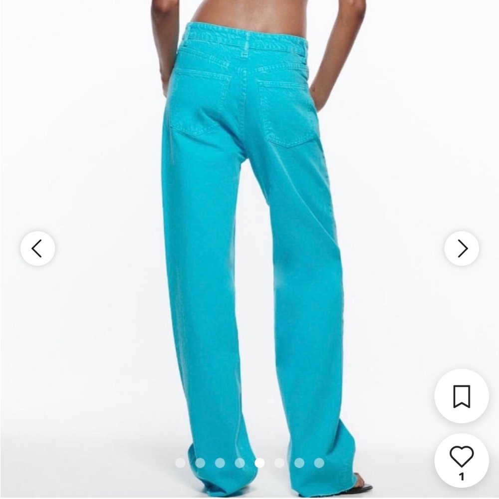 NWT ZARA Full Length High Waist Wide Leg Turquoise Jeans Five Pocket Size 10 - Picture 5 of 17